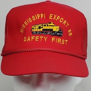 Mississippi Export RR Rail Road Hat Safety First Red Trucker Hat Snapback Mesh.